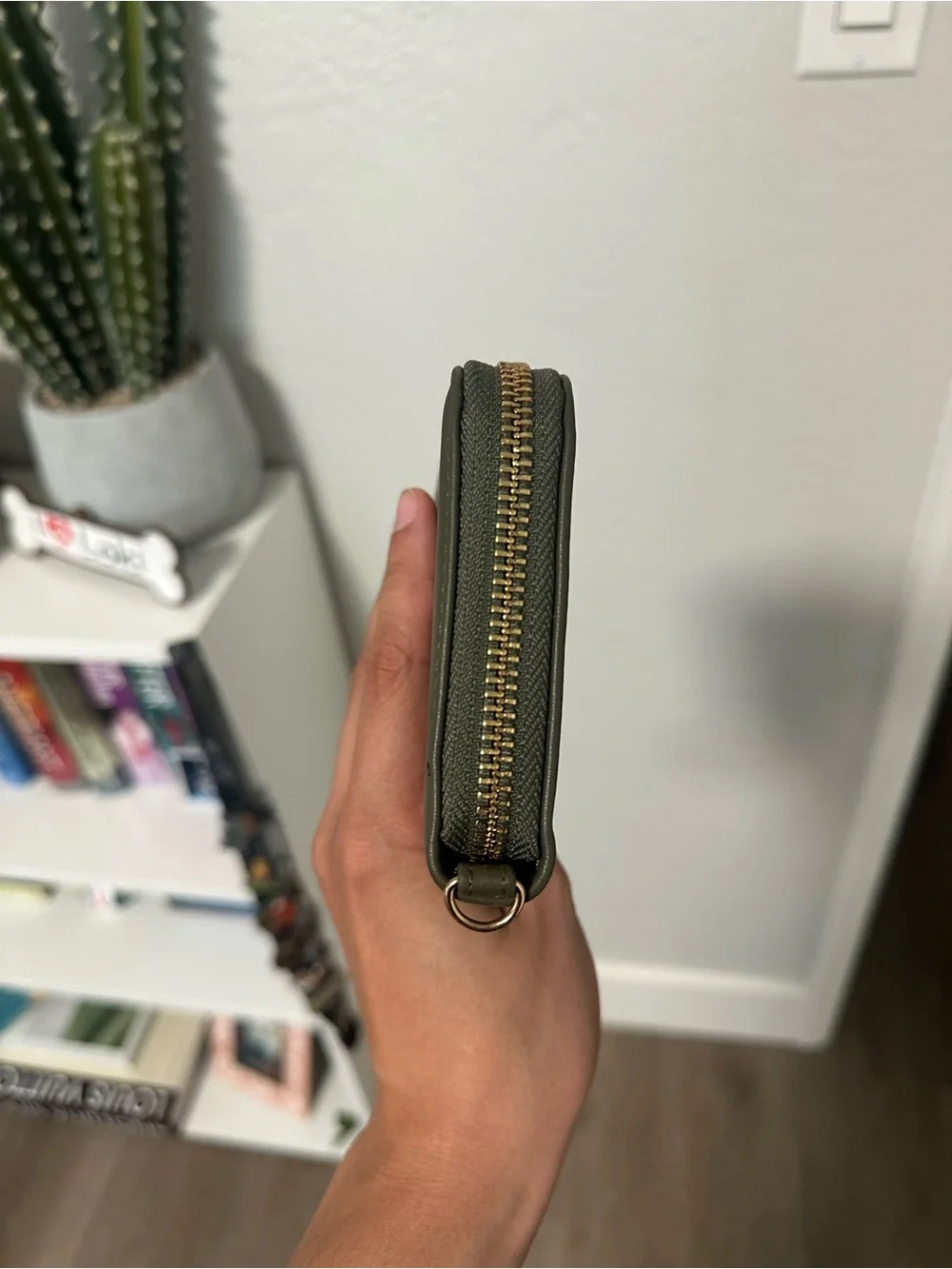 a new day Olive Green Zip Around Wristlet NVR used